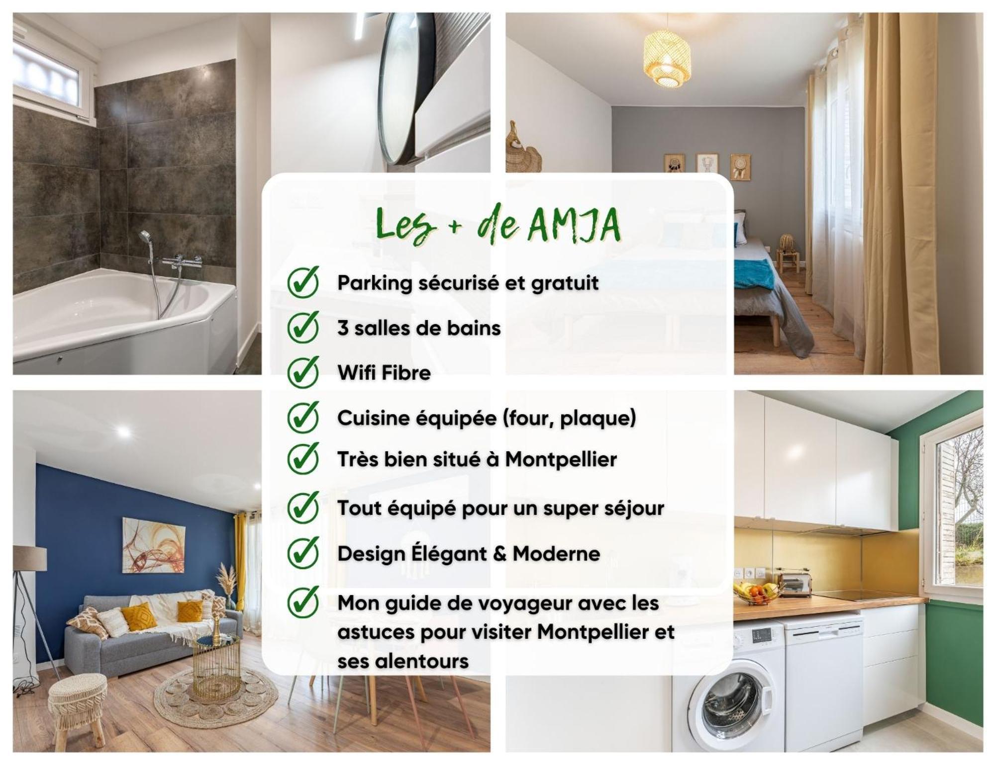 Amja Proche Clinique Saint-Roch Apt 3 Chambres 3 Salles De Bain Parking Gratuit Ideal Famille Groupe Coworking 10 Min Centre Ville 10 Min Plage 5 Min Sortie Autoroute Montpellier Exterior foto